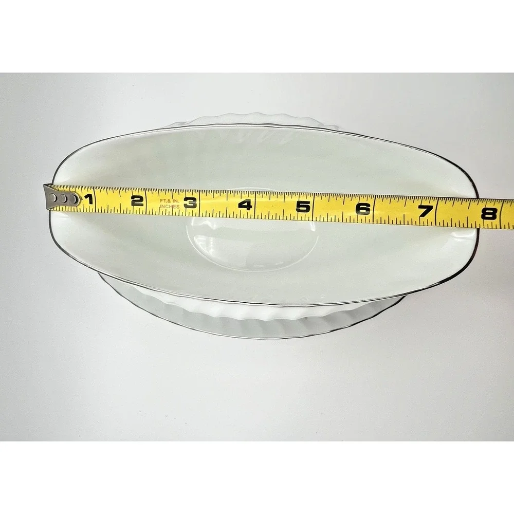 Amcrest Lady Margaret Gravy Boat Attached Underplate Fine China Platinum Japan